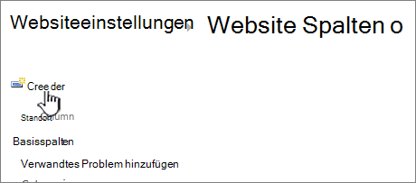 Schaltfläche "Erstellen" auf der Seite "Websitespalten"