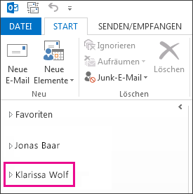 Anzeige eines freigegebenen Ordners in der Ordnerliste von Outlook 2013