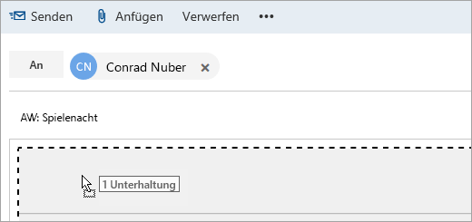 Screenshot einer Nachricht, die in den Bereich "Verfassen" gezogen wird