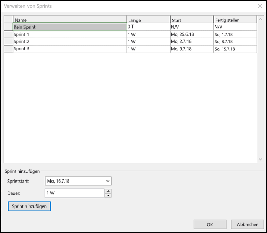 Verwalten von Sprints