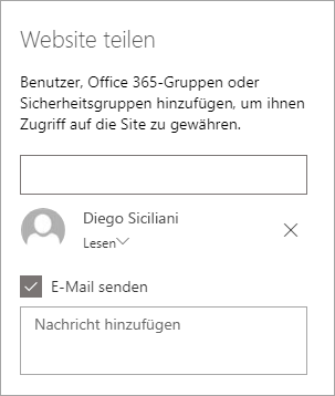 Hinzufügen einer Person im Bereich "Website freigeben"