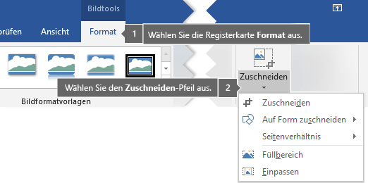 Schaltfläche 'Zuschneiden' auf der Registerkarte 'Format' unter 'Bildtools'