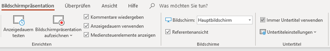 Kontrollkästchen "Immer Untertitel verwenden" auf der Registerkarte "Bildschirmpräsentation"