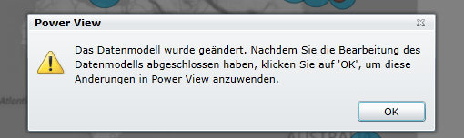 Eine Warnung gibt an, dass das Datenmodell geändert wurde