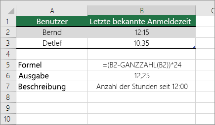 Beispiel: Konvertieren von Stunden vom Standardzeitformat in eine Dezimalzahl