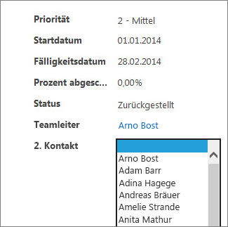 Kombinationsfeld in einer Ansicht