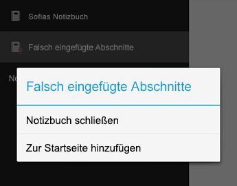 Befehl "Notizbuch schließen" in OneNote für Android