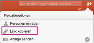 PowerPoint für Mac-Freigabeoptionen, "Link kopieren"