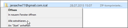 Klicken Sie mit der rechten Maustaste auf die Datei, und wählen Sie "Extrahieren" aus.