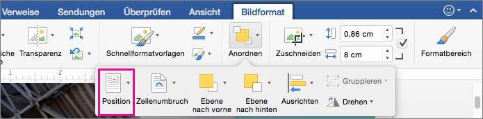 Klicken Sie auf "Position", um die Position der Tabelle relativ zum umgebenden Text festzulegen.