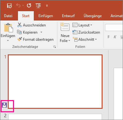 Zeigt das Symbol, das anzeigt, das eine andere Person gemeinsam an einer Folie in PowerPoint 2016 arbeitet.