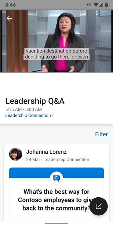 Screenshot: Frage-Antwort-Sitzung mit Führungskräften in Yammer Android-App