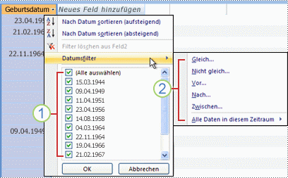 Allgemeine Datumsfilter