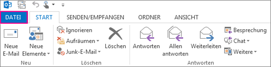 So sieht das Menüband von Outlook auf dem Desktop aus.