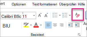 Das Symbol "Alle Formatierungen löschen" ist auf der Registerkarte "Nachricht" hervorgehoben.