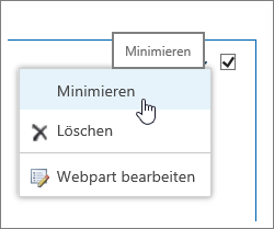 Webpart-Menü mit hervorgehobener Option zum Minimieren