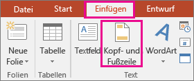 Abbildung der Schaltfläche "Einfügen > Kopfzeile" in PowerPoint