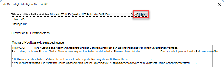 Fenster, in dem die Details von Microsoft Outlook angezeigt werden.