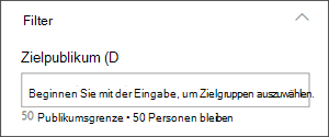 Abbildung des Bearbeitungsbereichs mit dem Textfeld, in dem Zielgruppen festgelegt werden sollen