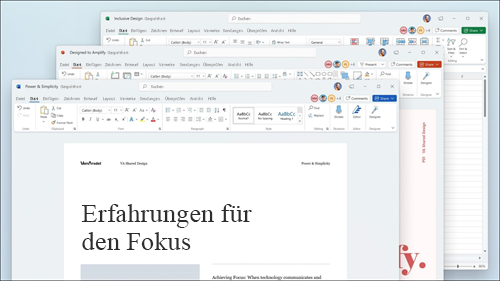 Word, Excel und PowerPoint werden mit visuellen Updates im Menüband und abgerundeten Ecken angezeigt, damit sie der Windows 11-Benutzeroberfläche entsprechen.