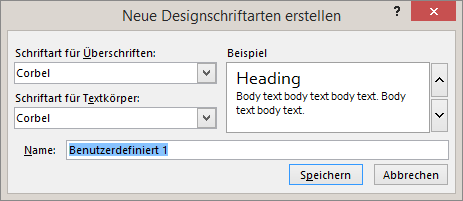 Dialogfeld "Benutzerdefinierte Schriftarten" in PowerPoint