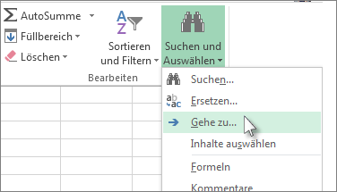 Klicken Sie auf 'Suchen und Auswählen' und dann auf 'Gehe zu'