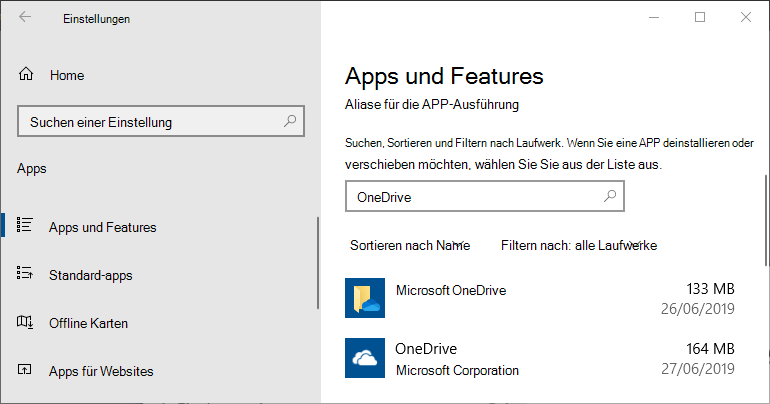 Einstellungen der OneDrive-App in Windows