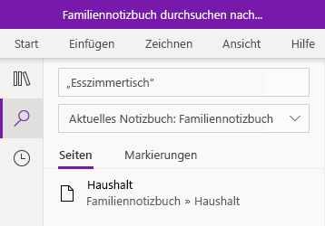 Suche nach einem Textausdruck in OneNote für Windows 10