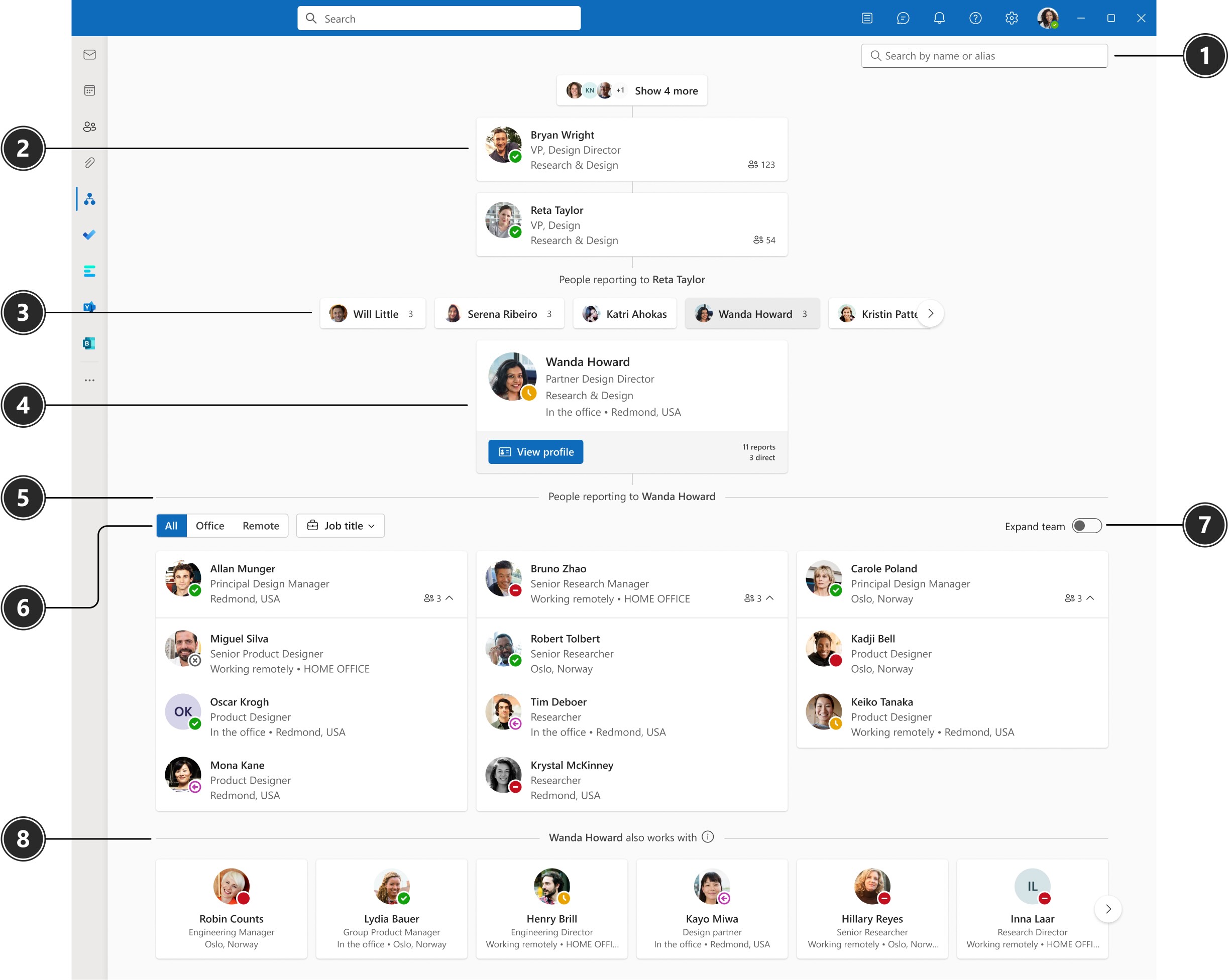 Organisations-Explorer in Outlook