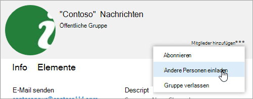 Screenshot der Schaltfläche "Andere einladen" auf der Karte "Gruppe"