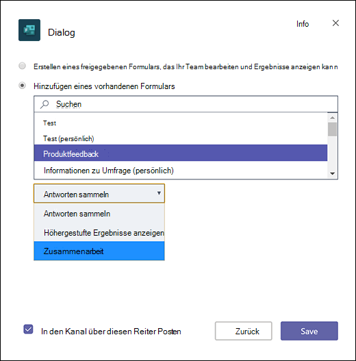 Hinzufügen eines vorhandenen Gruppenformulars zu Microsoft Teams