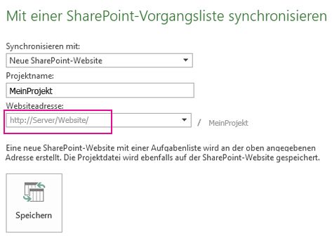 Bild 'Synchronisieren mit einer neuen SharePoint-Website'