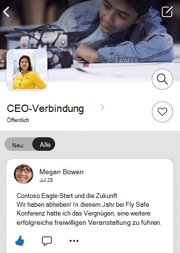 Screenshot: Interaktion mit der Führung in der mobilen Yammer-App