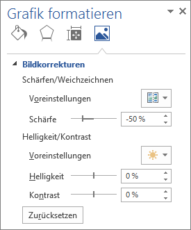 Optionen für Bildkorrekturen im Aufgabenbereich "Bild formatieren"