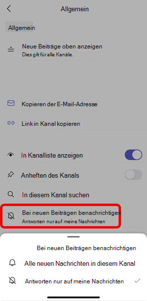 iOs-Kanalbenachrichtigungen ausgewählt