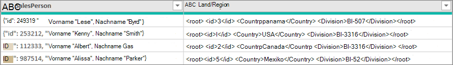 JSON- und XML-Beispieldaten