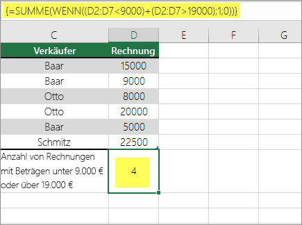 Beispiel 2: SUMME und WENN, in einer Formel geschachtelt