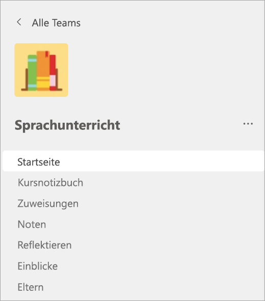 Die in einem Kursteam ausgewählte Startseite.