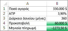 Τα κελιά B4 και B5 ικανοποιούν τις συνθήκες, οπότε μορφοποιούνται με πράσινο