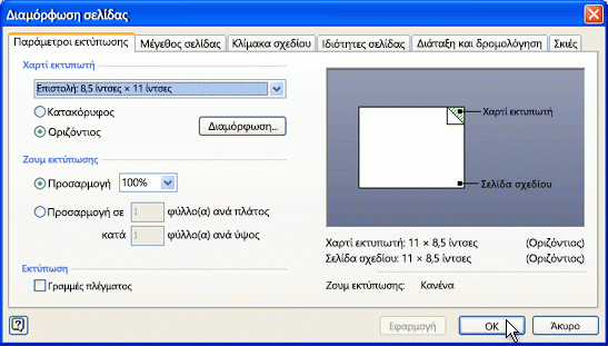 Παράθυρο διαλόγου "Διαμόρφωση σελίδας"