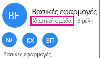 Δείγμα κάρτας ομάδας με επισήμανση "ιδιωτική ομάδα"