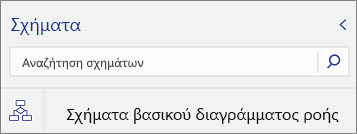 Πλαίσιο αναζήτησης για σχήματα στην παλέτα "Σχήματα"