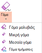 Το PowerPoint για Office 2019 διαθέτει τέσσερις γόμες για ψηφιακή γραφή.