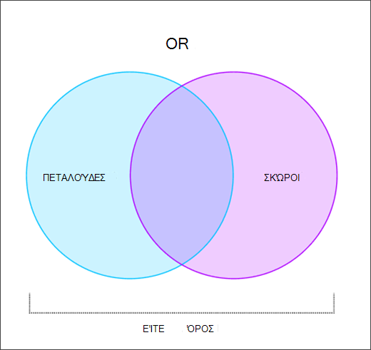 Διάγραμμα Βεν που δείχνει πώς λειτουργεί το γραφικό OR