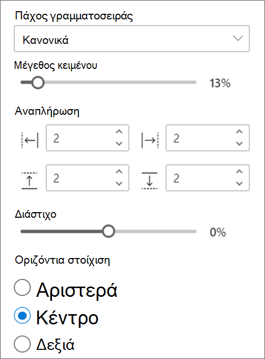 Επιλογές μορφοποίησης κειμένου