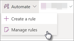Στιγμιότυπο οθόνης της επεξεργασίας ενός κανόνα για μια λίστα, επιλέγοντας "Αυτοματοποίηση" και, στη συνέχεια, "Διαχείριση κανόνων"