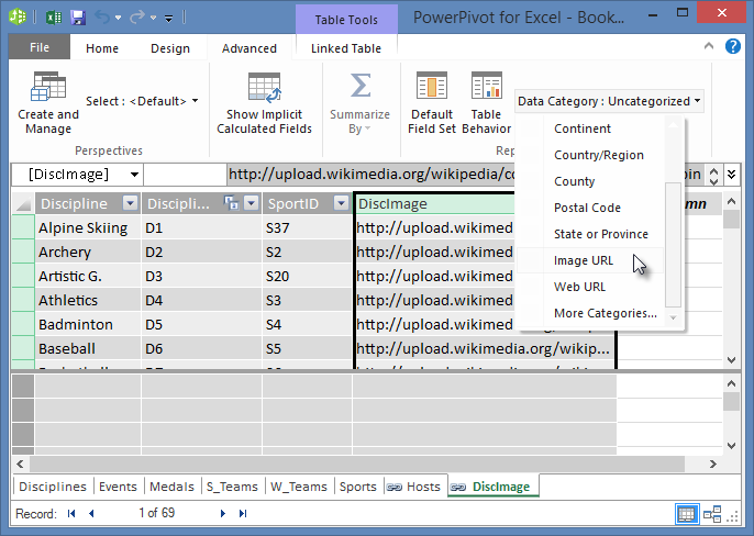 Ορισμός κατηγορίας δεδομένων στο PowerPivot