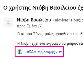 Πρόσκληση ηλεκτρονικού ταχυδρομείου προς παραλήπτη για κοινή χρήση εγγράφου