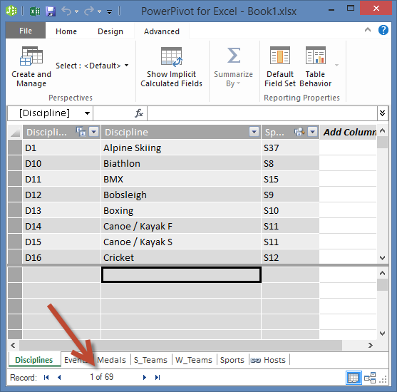 Το PowerPivot εμφανίζει τον αριθμό των εγγραφών