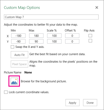 Custom map options dialog box